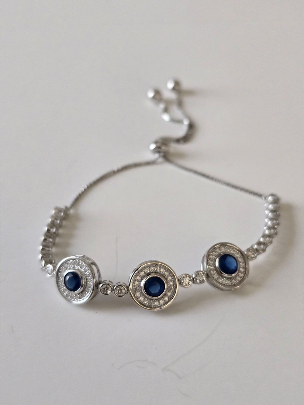 Silver Bracelet with Navy Blue Stone Trio